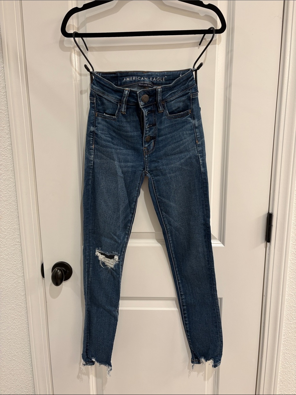 American Eagle Outfitters Dark Blue High-Rise Distressed Skinny Jeans